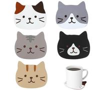 5 pezzi di sottobicchieri a forma di gatto in silicone, sottobicchieri a forma di gatto, gatti cartoni animati carini, antiscivolo e resistenti al calore per vino, bicchieri, tè, bevande, birra
