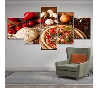 5 Pezzi Di Tela Poster Arte Murale Cibo Pane Pizza Pomodoro Con Cornice 200 X 100 Cm Pittura D'Autore Moderna Per L'Ufficio Di Casa Soggiorno Camera Da Letto Per La Sala Da Pranzo Camera Dei Bambini