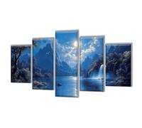 5 Pezzi Diamond Painting Lago Luna, Diamond Painting Adulti Kit, DIY Diamantini Crystal Art Pittura Bambini, Pittura Diamante Kit Ricamo per Casa Decorazioni Parete, Regalo Donna 250x150cm q-1516