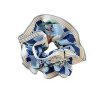 5 pezzi Donna Temperamento Fiori Scrunchie Ragazze Stampa elastica Anello for capelli coda di cavallo per donne o ragazze(Blue)