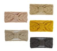 5 Pezzi Donne Inverno Crochet Cavo Lavorato A Maglia Fascia Annodato Centro Addensare Fodera di Peluche Fascia per Capelli Tinta Unita Scaldaorecchie Sport Turb
