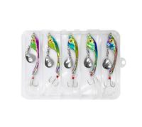 5 Pezzi Esche da Pesca in Metallo, Esche Artificiali Jig Spinner 15 g, kit di Esche a Manovella, Cucchiaino Rotante Spinning, Ami da Pesca con Paillettes per Spigole Lucci Gatto Cavedani