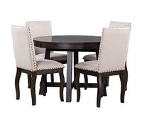 5 pezzi Farmhouse Dining Set Wooden Round Estendable Dining Table and 4 Upholstered Dining Chairs (D As Shown)