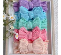 5 pezzi Fasce per capelli con fiocco carino, accessori per capelli neonato in nylon senza cuciture, colori pastello, adatti per l'uso quotidiano, primavera 6-24MPoliammide