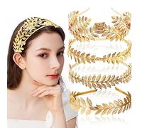 5 Pezzi Fascia Della Foglia Della Dea Greca Per La Sposa, Foglia D'alloro Romana Dorata Ramo Corona Copricapo Da Sposa Fascia Per Capelli Per Le Donne Accessori Per Capelli Costume Diadema