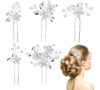 5 Pezzi Fermagli per Capelli da Sposa,Accessori per capelli con fiore di vite perla decorazioni fascia sposa coroncina,Fermagli per Capelli da Sposa, per la damigella d'onore e le donne (Argento)
