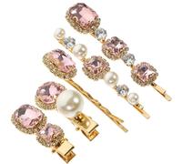 5 Pezzi Fermagli per Chioma Bobby Pin in Metallo con Cristalli Rosa