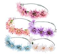 5 pezzi fiori rose ghirlanda pasta di fagioli polvere accessori for capelli testa di fiore brillante Rattan Fiore decorativo Fascia for capelli in tessuto LED con luci Mori decora copricapo Anello for