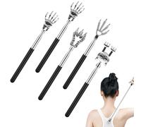 5 Pezzi Grattaschiena, Manina Grattaschiena in Acciaio Inox, Gratta Schiena per la Schiena con Forme Multiple, Gratta Schiena Mano Allungabile, Adatto per Grattare la Schiena e la Testa