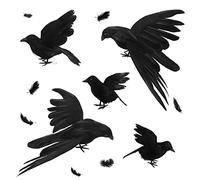 5 Pezzi Halloween Corvi Decorazione,Grandi Corvi realistici Fatti a Mano di Halloween Corvi piumati Neri Volanti di Halloween per la Festa di Halloween Decorazione Interna all'aperto