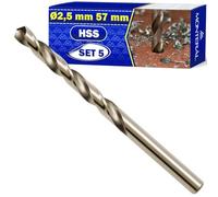 5 Pezzi HSS Punte Trapano Metallo Professionali Ø 2,5 mm 57 mm in Acciaio Temprato M35 con 5% Cobalto - Punte Trapano Ferro per Ferro Acciaio Metalli Non Ferrosi - MONTERAL