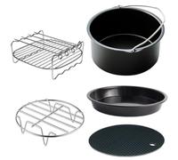 5 pezzi Kit Accessori in Acciaio Inox per Friggitrice ad Aria 18x18x7cm | Set Tutto, Pizza Pan, Rack Vapore, Cake Barrel, BBQ Rack per Casa e Grigliate Indoor