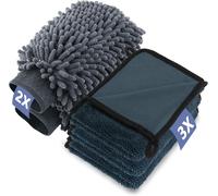 5 Pezzi Kit Lavaggio Auto, 2 PCS Guanto Lavaggio Auto E 3 Pezzi Panno Asciugatur