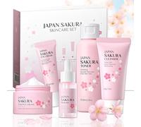 5 Pezzi Kit per La Cura Della Pelle Sakura con Tonico,Detergente,Crema Viso,Sakura Skincare Set,Set per La Cura Della Pelle Sakura per La Pulizia del Viso per Ragazze Donne (5 Pezzi)