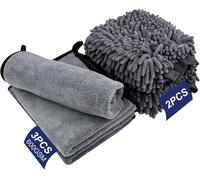 5 Pezzi Kit Pulizia Auto, 3 PCS Panno Microfibra Auto, 2 PCS Guanto Lavaggio, Pa
