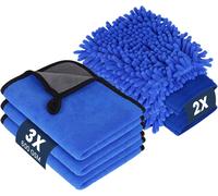 5 Pezzi Kit Pulizia Auto, Con 3 Pezzi Panno Microfibra Auto E 2 PCS Guanto Lavag