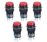 5 pezzi LA16 interruttore a pulsante con luce, auto-reset e auto-bloccaggio alimentatore di avviamento circolare 16 mm(Red,220V_FIXED SELF-LOCKING_2NO 2NC 5PCS)