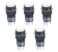 5 pezzi LA16 interruttore a pulsante con luce, auto-reset e auto-bloccaggio alimentatore di avviamento circolare 16 mm(White,24V_FIXED SELF-LOCKING_1NO 1NC 5PCS)