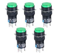 5 pezzi LA16 interruttore a pulsante con luce, auto-reset e auto-bloccaggio alimentatore di avviamento circolare 16 mm(Green,220V_MOMENTARY RESET_1NO 1NC 5PCS)