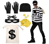 5 pezzi Ladro Accessori Giochi di Ruolo, Costume ladro, Costume da rapinatore da donna, accessori Vestito da La-dro, Set di lad-ro Acce-ssori, Maschera Lad-ro e Guanti, per carnevale, festa a tema