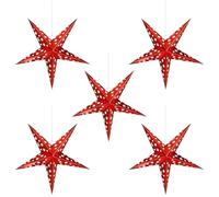 5 Pezzi Lampada Stella di Carta Rossa 45cm per Luci Decorative | Decorazione per Compleanno e Soggiorno, Forma a Stella, per Stringhe Luminose e Luci Fatate