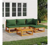 5 pezzi LG. Set salotto da giardino in legno massello di acacacia, cuscino verde, mobili da esterni, divano modulare per balcone, terrazza, giardino, comoda sensazione di seduta