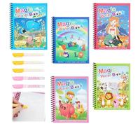 5 Pezzi Libros Magico da Colorare Acqua, Magic Water Book con 5 Penna Acqua, Riutilizzabile Libro di Pittura ad Acqua, Libro da Colorare ad Acqua (5 Temi)
