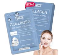 5 Pezzi Maschera Collagene Viso, Collagen Face Mask, Idratante e Lenitiva