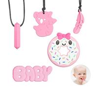 5 pezzi massaggiagengive bambino Sensory masticare collana per bambini, giocattolo da masticare in silicone alimentare, giocattolo da masticare per bambini (rosa)