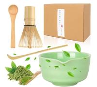 5 Pezzi Matcha Kit, Accessorio per Cerimonia Matcha Giapponese nel Bambù Ceramica, Matcha Whisk Holder Tea Making Kit, Te Set Matcha Giapponese per Latte Colazione, Regalo per Famiglia Collega Amico