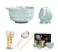 5 Pezzi Matcha Kit con Frusta in Bambù, Supporto, Cucchiaio, Filtro, Ciotola Matcha in Ceramica con Beccuccio, Set da Tè Matcha Giapponese, Accessori Cerimoniale Completo per Regalo Amici e Colleghi