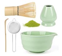 5 Pezzi Matcha Kit, Matcha Whisk Set,Frusta Matcha, Ciotola Matcha, Supporto Chasen, Cucchiaio di Matcha, Setaccio Di Matcha, per La Casa, l'Ufficio e la Sala da Tè (A)