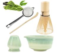5 Pezzi Matcha Whisk Kit, Frustino Matcha, Ciotola, Cucchiaio Tradizionale, Supporto per Frusta Matcha, Filtro, Cerimonia Giapponese (Light Green)