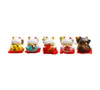 5 Pezzi Mini Statue di Maneki Neko 40 x 35mm Ceramica Figurine di Gatti Fortunati che Salutano la Fortuna Facendo Cenno Ornamenti di Gatto per Mensola Tavolo Dell'auto