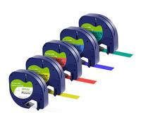 5 Pezzi Nastro Etichette 12mm x 4m compatibile con Dymo LetraTag LT-100H LT-100H Plus LT-100T LT-100T Plus 2000 XM XR QX50 in plastica ricarica colore: Bianco/Blu/Giallo/Rosso/Verde