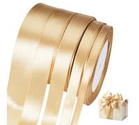 5 Pezzi Nastro Raso Oro, 22 m Nastro Oro per Pacchi Regalo, 0.6-2.5 cm di Larghezza Nastro in Raso Oro Champagne, Utilizzato per Confezioni Regalo, Artigianato, Compleanno e Decorazione di Nozze