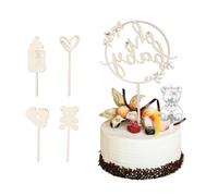 5 Pezzi Oh Baby Cake Topper con Candelina a Forma Orsetto, Decorazione Torta Compleanno in Legno Decorazione per Feste Topper per Torta Baby Shower Genere Reveal