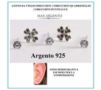 5 PEZZI ORECCHINI IN ARGENTO 925 QUADRIFOGLIO E PUNTO LUCE
