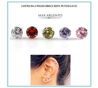 5 PEZZI ORECCHINI PUNTO LUCE 5 MM BRILLANTINO VARI COLORI ARGENTO 925