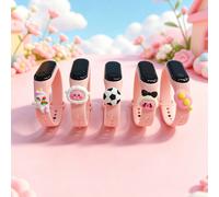 5 pezzi Orologio da polso per bambini con schermo touch LED rosa, con 5 ciondoli carini a tema cartoni animati, braccialetto sportivo versatile e dolce, adatto per Natale, compleanni, uso quotidiano, 