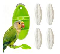 5 Pezzi Osso di Seppia Naturale per Pappagalli Uccelli Tartarughe, Set con Mangiatoia in Plastica e 4 Ossi da Masticare, Giocattolo per la Cura del Becco