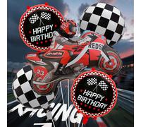 5 pezzi Palloncini a forma di moto da corsa, palloncini in foil rossi e blu a forma di moto, adatti per feste di compleanno, decorazioni a tema gara, Natale, Ognissanti, compleanno, ritorno a scuola, 