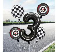 5 pezzi Palloncini a tema automobilistico in foil da 40 pollici, palloncini neri con numeri, per decorazioni di feste di compleanno e baby shower per bambini maschi 7,5,9,2,3,4,6,8,1,0Polietilene