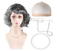 5 Pezzi Parrucca Grigia da Donna Della Nonna Set,Costume da nonna in maschera per Feste,Cosplay e Costumi