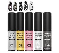 5 Pezzi Pittura Metallica Nail Gel Liner 3D Metal Painting Gel Disegno Specchio 3D Mirror Chrome Effect Nail Art Paint Pennello Fine Incorporato per Manicure Fai da Te Kit Manicure Donna 5 Colori