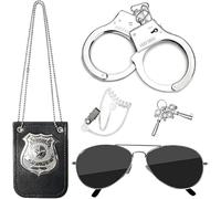 5 Pezzi Polizia Costume Accessori Set, Costume della Polizia per Bambini, Manette Distintivo Polizia Occhiali da Sole per Bambini Halloween Carnevale Festa Costume Giochi di Ruolo