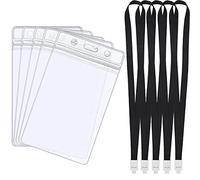 5 Pezzi Porta Badge Impermeabile, Porta ID Badge da Collo Verticale e Trasparente con Cordino, Porta-Badge da Collo Plastica per Exhibition Ufficio Lavoratori Studenti Business