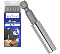 5 Pezzi Portainserti Magnetico 1/4" x 60 mm - Porta Inserti Universale per Trapano e Avvitatore - Realizzato in Alluminio e Acciaio al Cromo Vanadio - MONTERAL