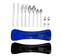 5 Pezzi Posate in Acciaio,Inossidabile con Apribottiglie,Posate in Acciaio Inossidabile Set di Utensili da Campeggio,Ensemble deux pièces en bleu et noir