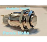 5 PEZZI= PULSANTE D=16mm MOMENTANEO HIGH OTTONE NICHELATO LED RING BLU 12V 1NANC